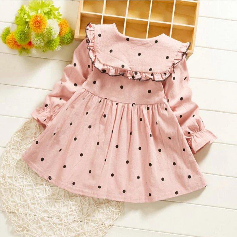 Модное платье в горошек для маленьких девочек Осенняя детская одежда принцессы с