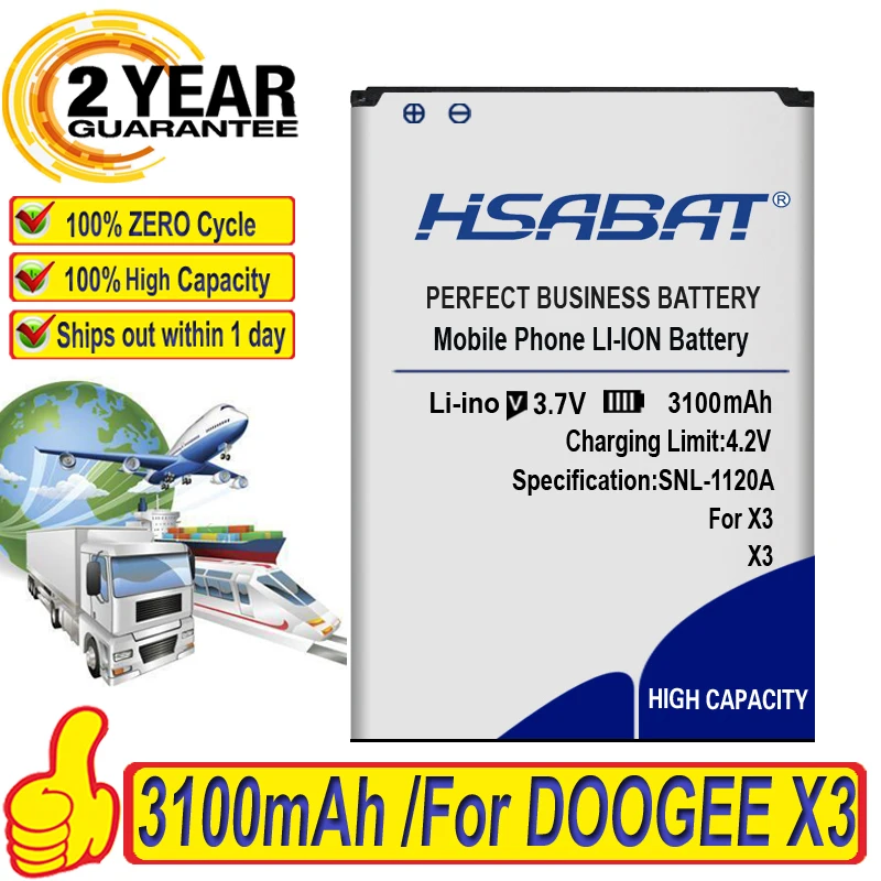 Аккумулятор HSABAT 3100 мАч для аккумуляторов DOOGEE X3 бесплатная доставка | Мобильные