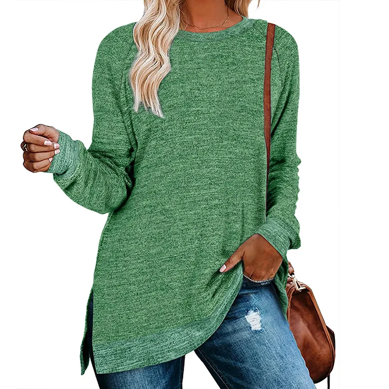 

2021 new loose casual pullover long-sleeved T-shirt round neck color matching split top one