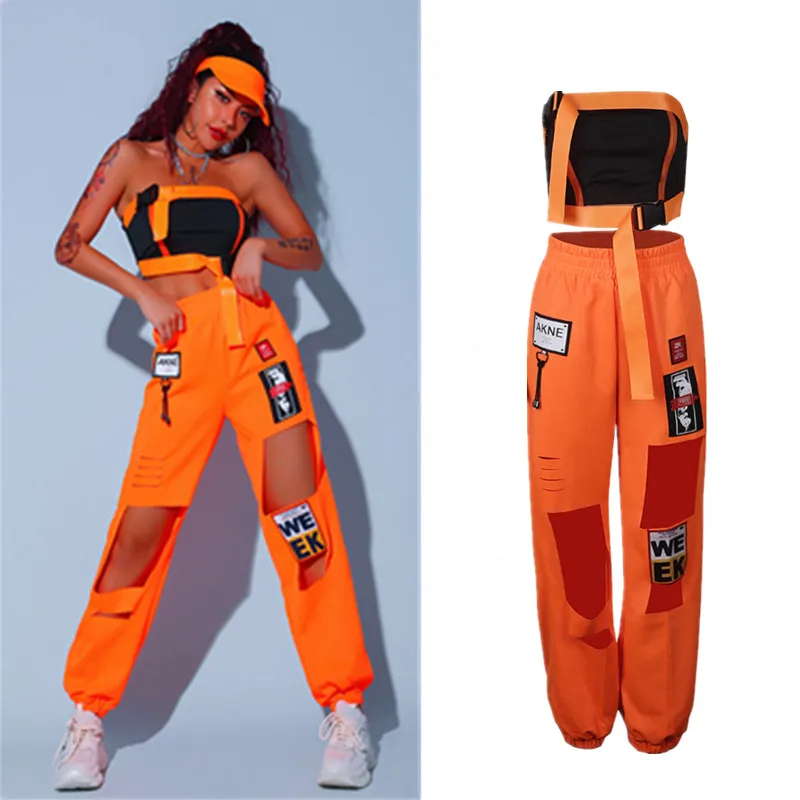 

Orange Cheerleader Costume For Adult K-pop Outfits E-girls Clothes Sexy DJ DS Clothing Hip Hop Dance Wear Stage Costume
