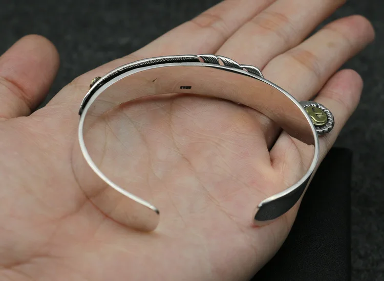

Feather Eagle Open Ended Bracelet Sterling Silver Bracelet People Men Personality Retro Business Fashion Jewelry Bangle