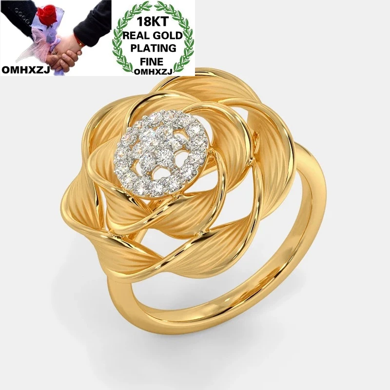 

OMHXZJ Wholesale RR1248 European Fashion Fine Woman Girl Party Birthday Wedding Gift Luxury Flower Rose Zircon 18KT Gold Ring