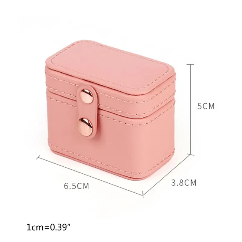 

Mini Snap Leather Ring Storage Box Earring Bangle Display Case Women Jewelry Organizer Holder
