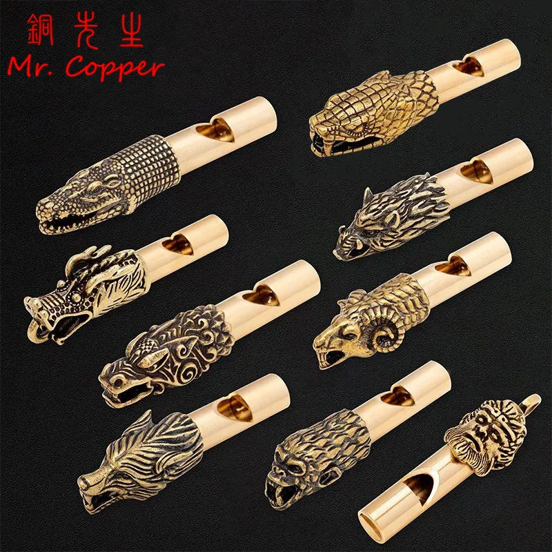 

Copper Wild Boar Rhino Eagle Boa Lion Wolf Kirin Lizard Keychain Pendants Outdoor Referee Whistle Vintage Wild Survival Whistles