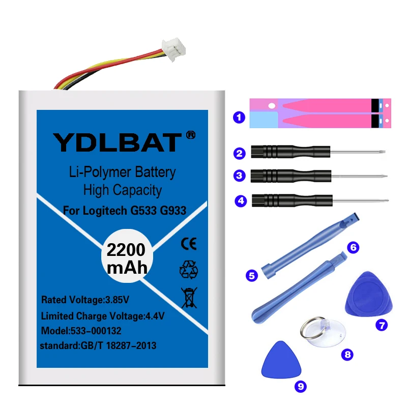 Аккумулятор YDLBAT Top 100% новый аккумулятор 2200 мАч 533 000132 для Logitech G533 G933 + набор