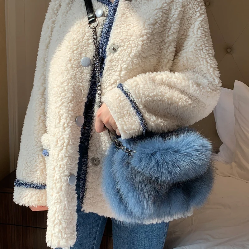 Женская сумка из натурального Лисьего меха Ручная сумки через плечо натуральной