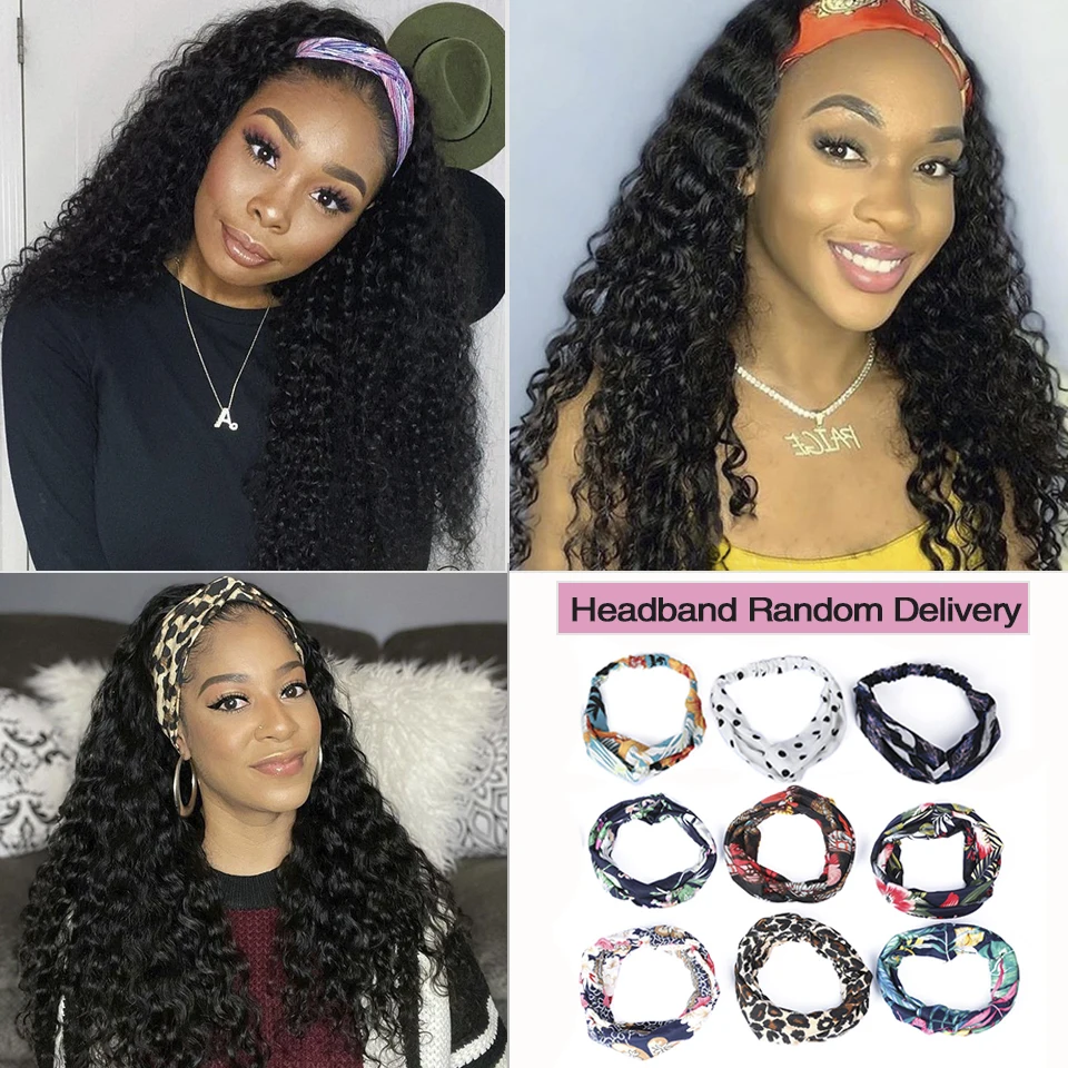 Headband Wig Human Hair Water Wave Full Wigs Remy Glueless Half Natural For Women Yepei | Шиньоны и парики