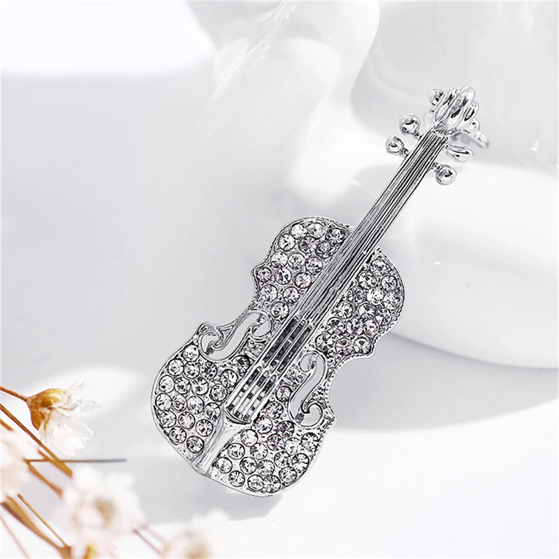 

Fashion Women Pins Punk Personality Brooches Crystal Rhinestone Violin Brooches Pin Jewelry Accessories Brooch