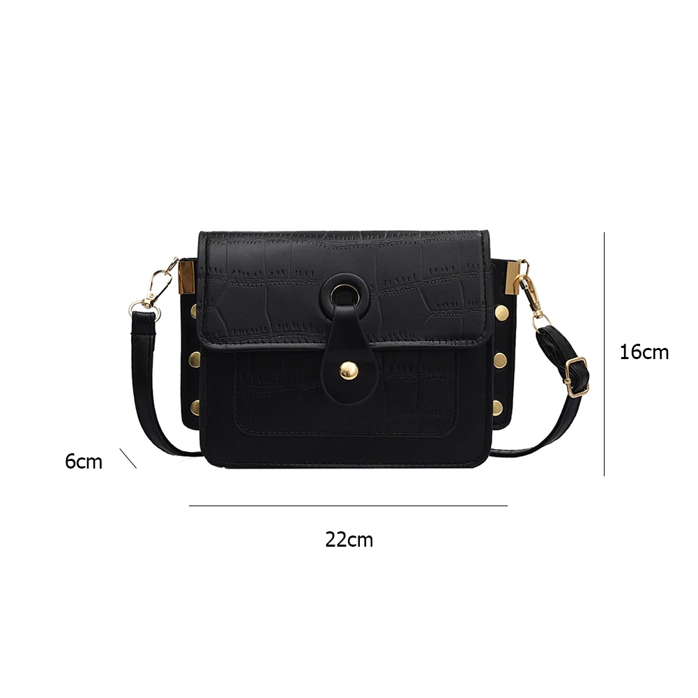 

PU Leather Stone Messenger Bag Lady Rivet Solid Hasp Shoulder Envelope Purse Vintage Commuter Street Tote Handbag