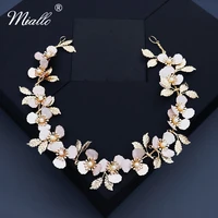miallo bridal wedding hair accessories pearl flower headbands for women gold color hair jewelry party bride headpiece gifts