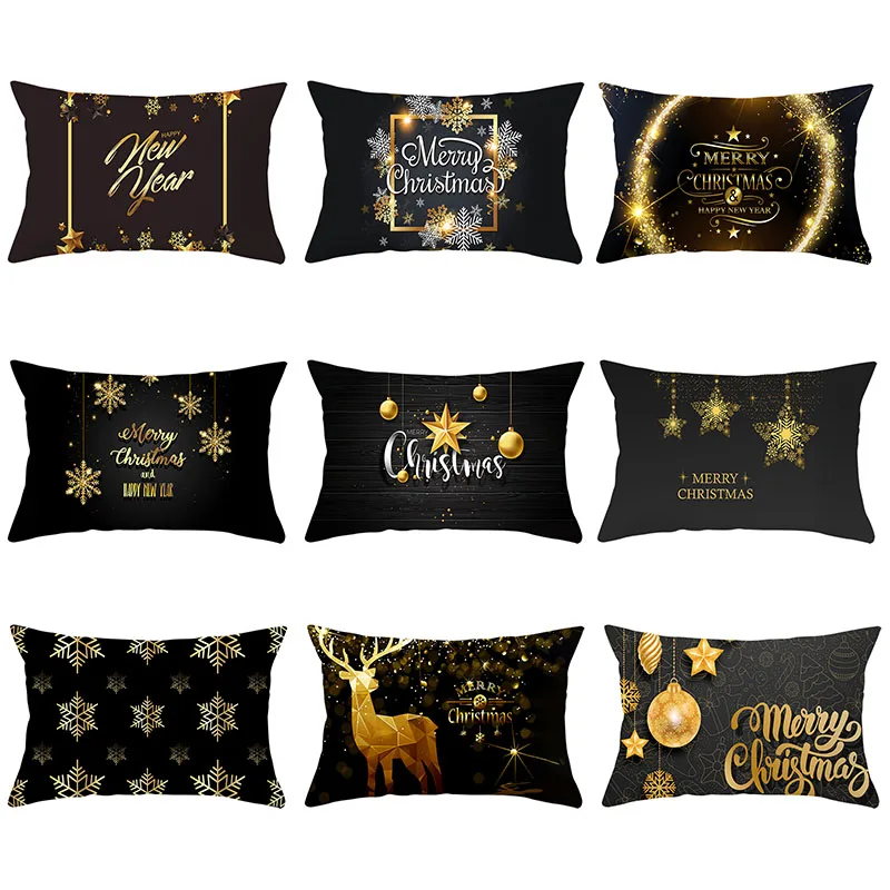 

Рождественские декоративные наволочки, диванная подушка, черная наволочка из полиэстера с принтом, 30*50 см, наволочки с рисунком дерева, олен...
