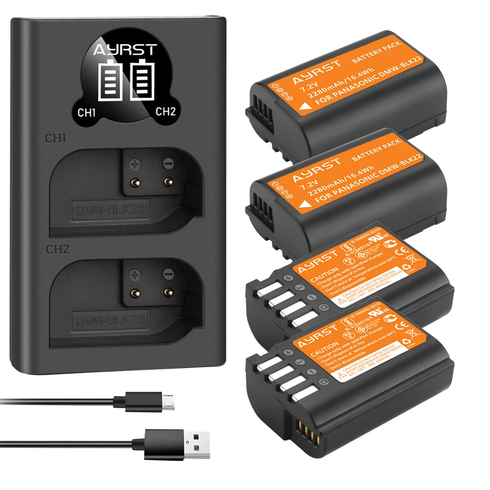 

2280mAh DMW-BLK22 DMWBLK22 BLK22 Battery + Dual USB charger For Panasonic LUMIX DC-S5 DC-S5K camera