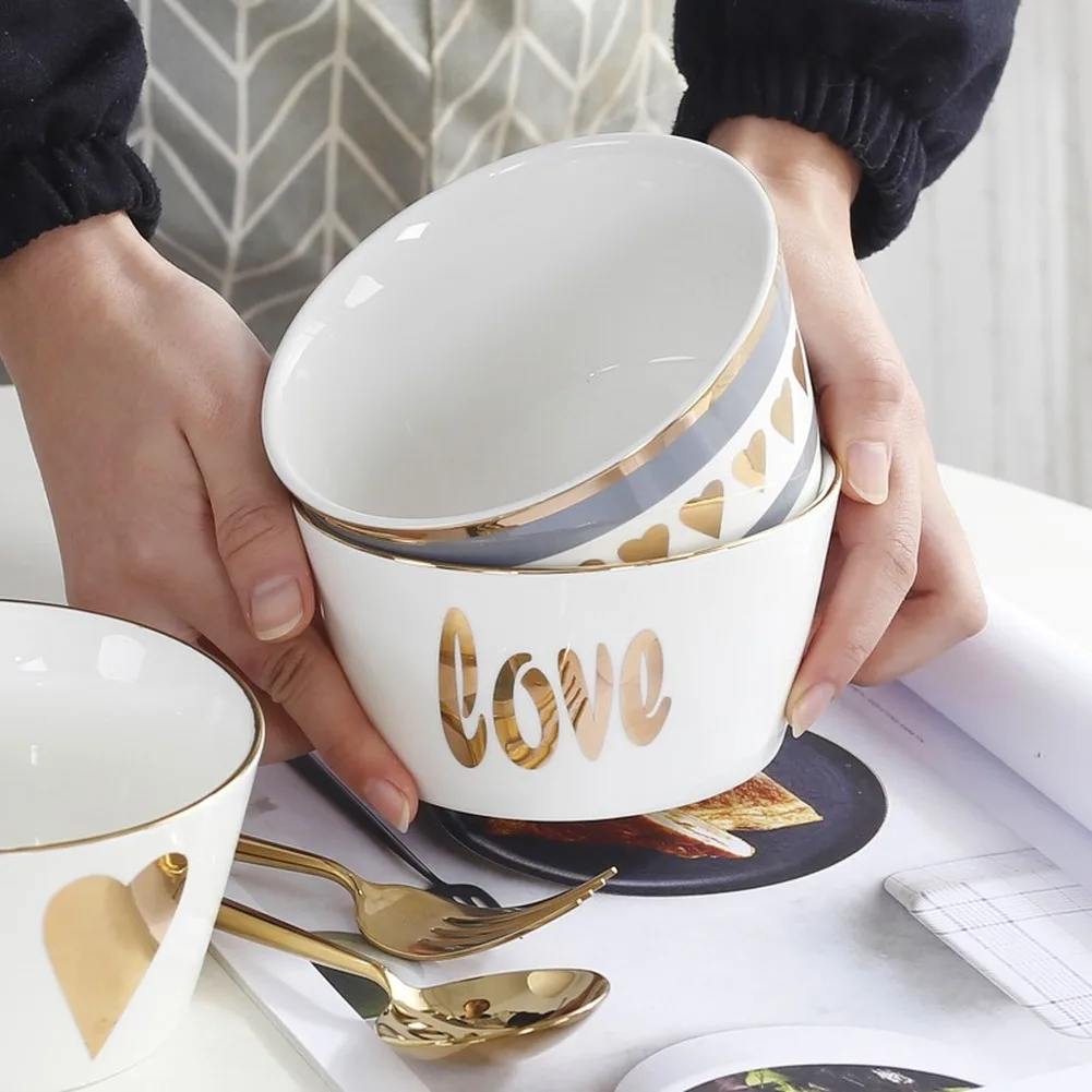 Золотая керамическая Салатница в европейском стиле чаша для смешивания зерен