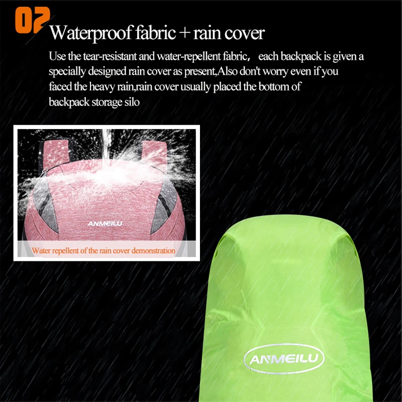 Водонепроницаемый рюкзак Anmeilu для велоспорта на 50 л с чехлом от дождя бега