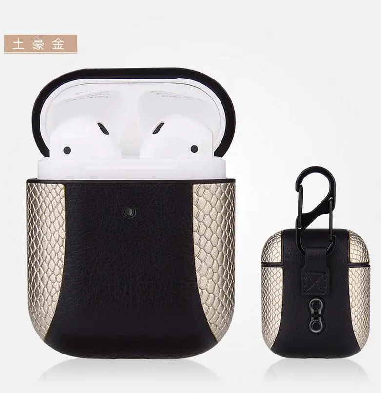 Gold-N Чехол для Airpods 2 1 чехол принт змеиной кожи крокодиловая кожа чехол для Apple Airpods 2 1 чехол аксессуары коробка для наушников Coque - Цвет: Gold-N