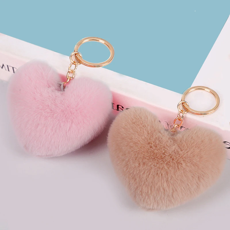 Artificial Rabbit Fur Pom-pom Keychain Leopard-print Pom-pom Keychain Lady Mobile Phone Bag Key Ring Love Pendant Decoration