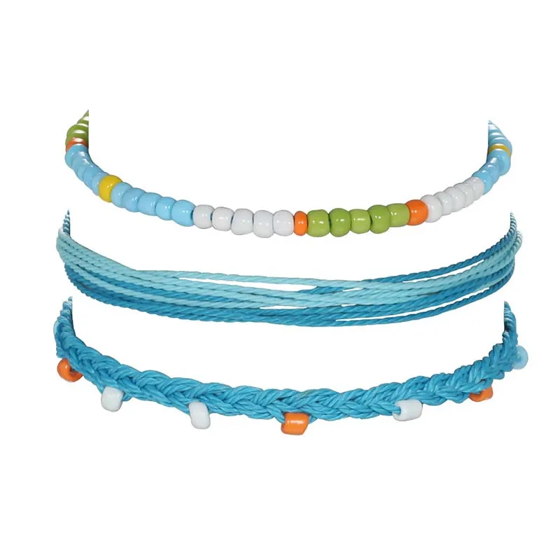 3 шт./компл. Женские Простые браслеты в стиле ретро яркие бусины синяя веревка