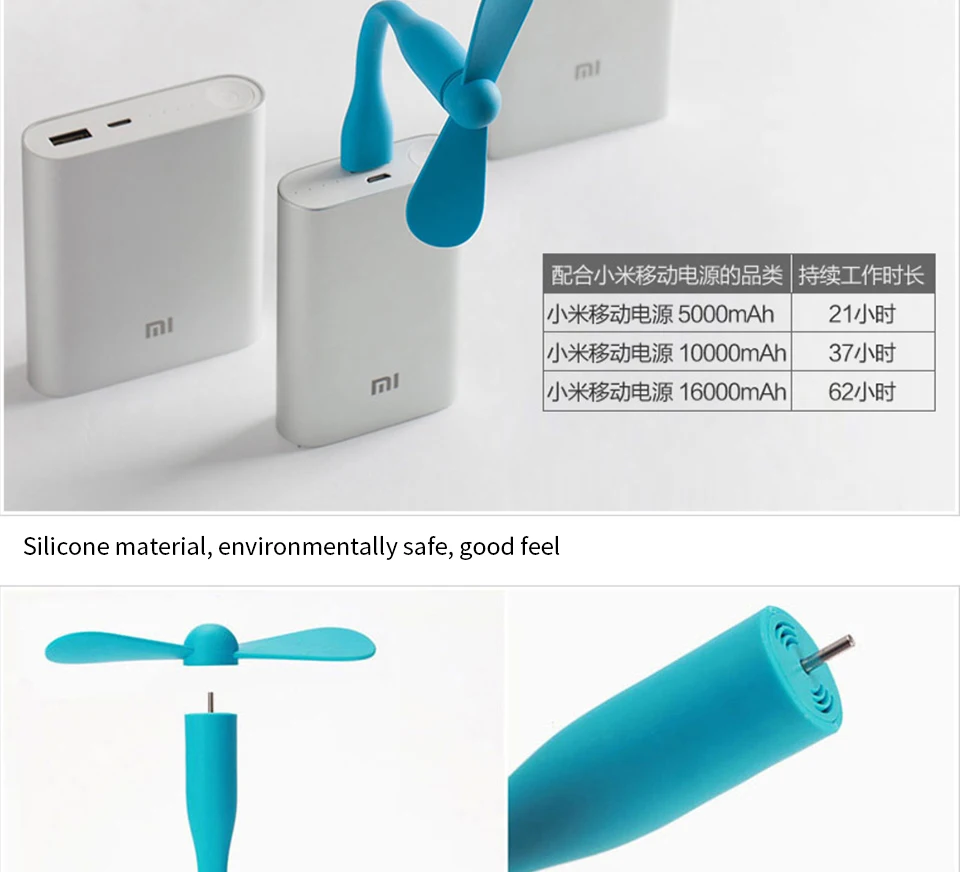Xiaomi Портативный Гибкий мини USB вентилятор гибкие съемные USB гаджеты низкая мощность для банка питания для ПК для ноутбука для OTG