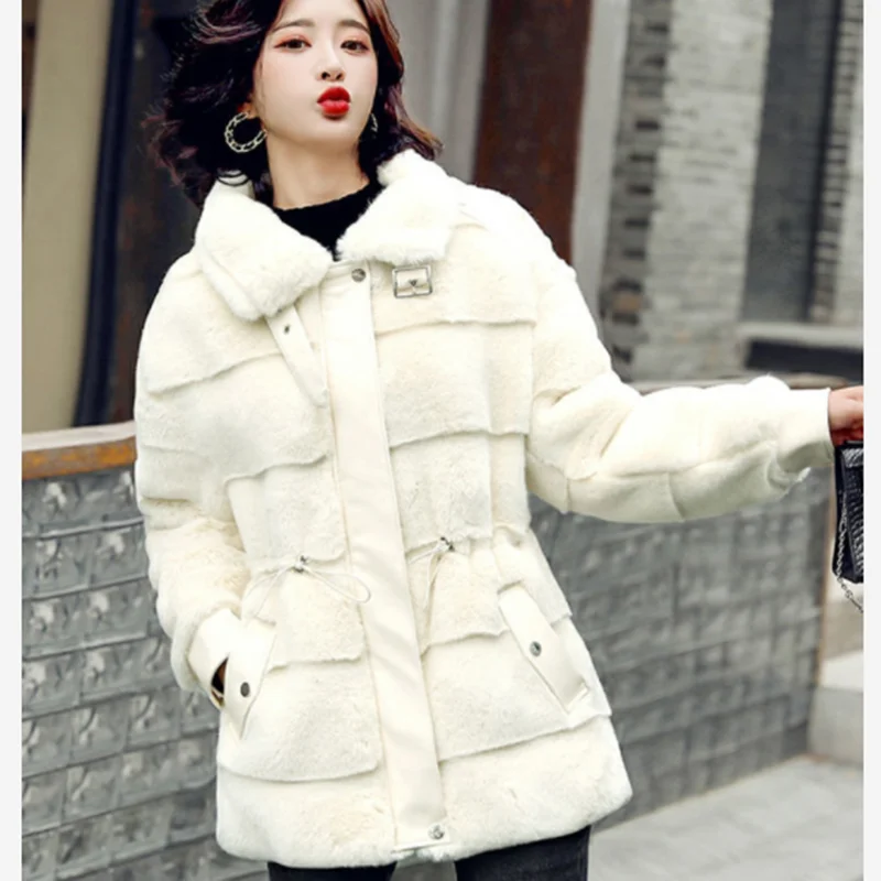 

Winter Female Thicken Warm Faux Fur Coat Women Casual clothes Mink Stand-up Collar Overcoat Fluffy Cozy Outerwear rabbit