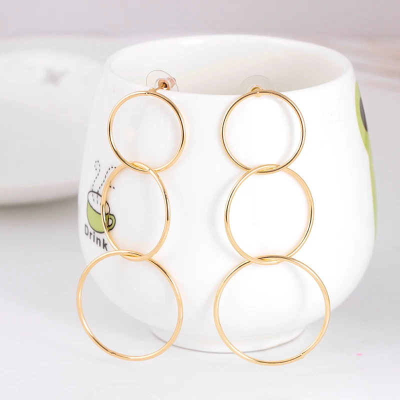 Серьги-кольца wesпарковка для женщин, простые позолоченные украшения в стиле эмо, геометрия, круг, металлическая цепочка, модные ювелирные ук...