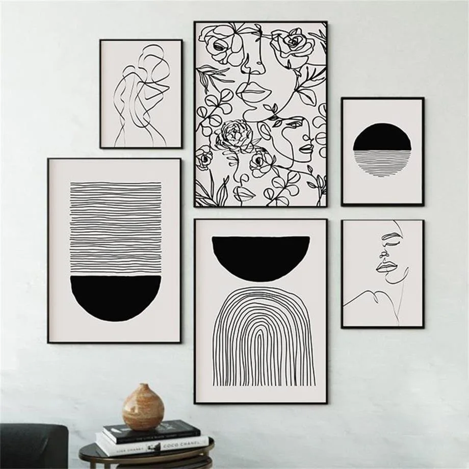 

Black And White Abstract Girl Face Line Bohemia Wall Art Canvas Painting Posters And Prints Wall Pictures For Living Room Decor