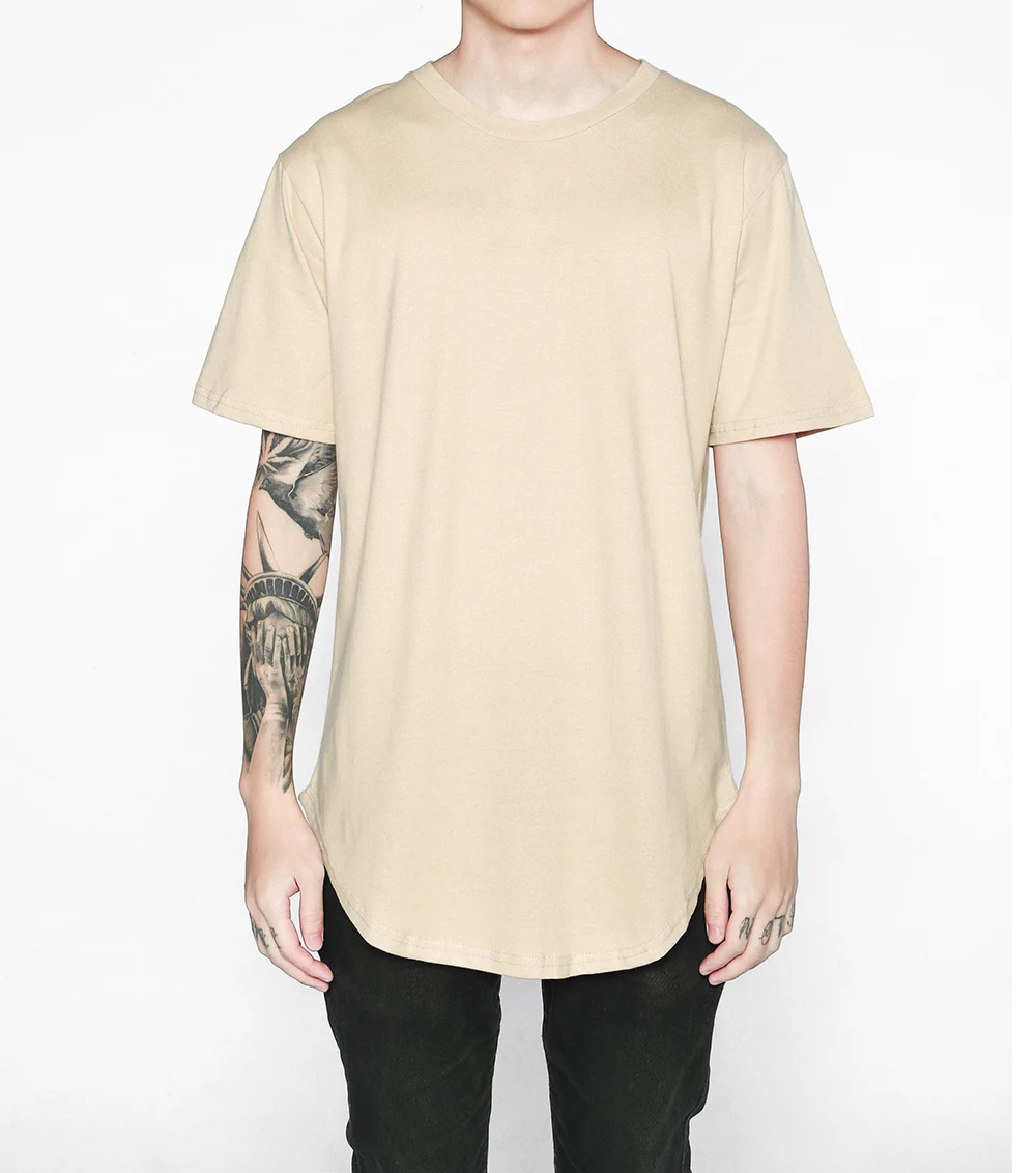 Хип Хоп Футболка мужская городская удлиненная изогнутая футболка простая