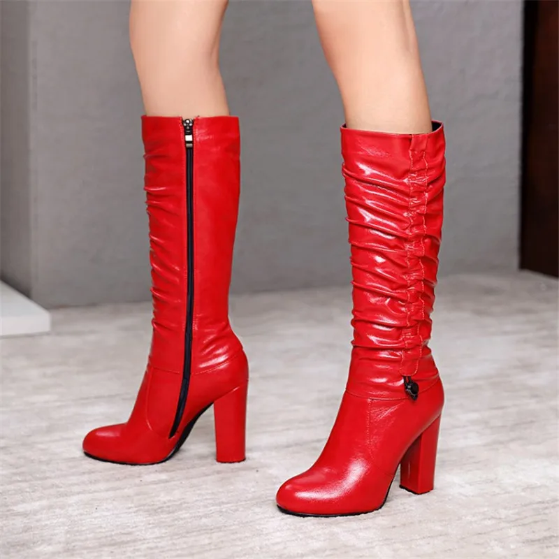 PXELENA/модные плиссированные сапоги до середины икры Женская зимняя обувь на