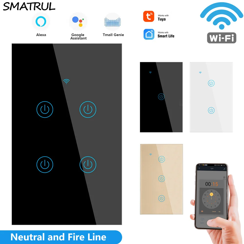 Умный настенный сенсорный выключатель SMATRUL Tuya с Wi-Fi 1/2/3/4 клавиши 110 В 220
