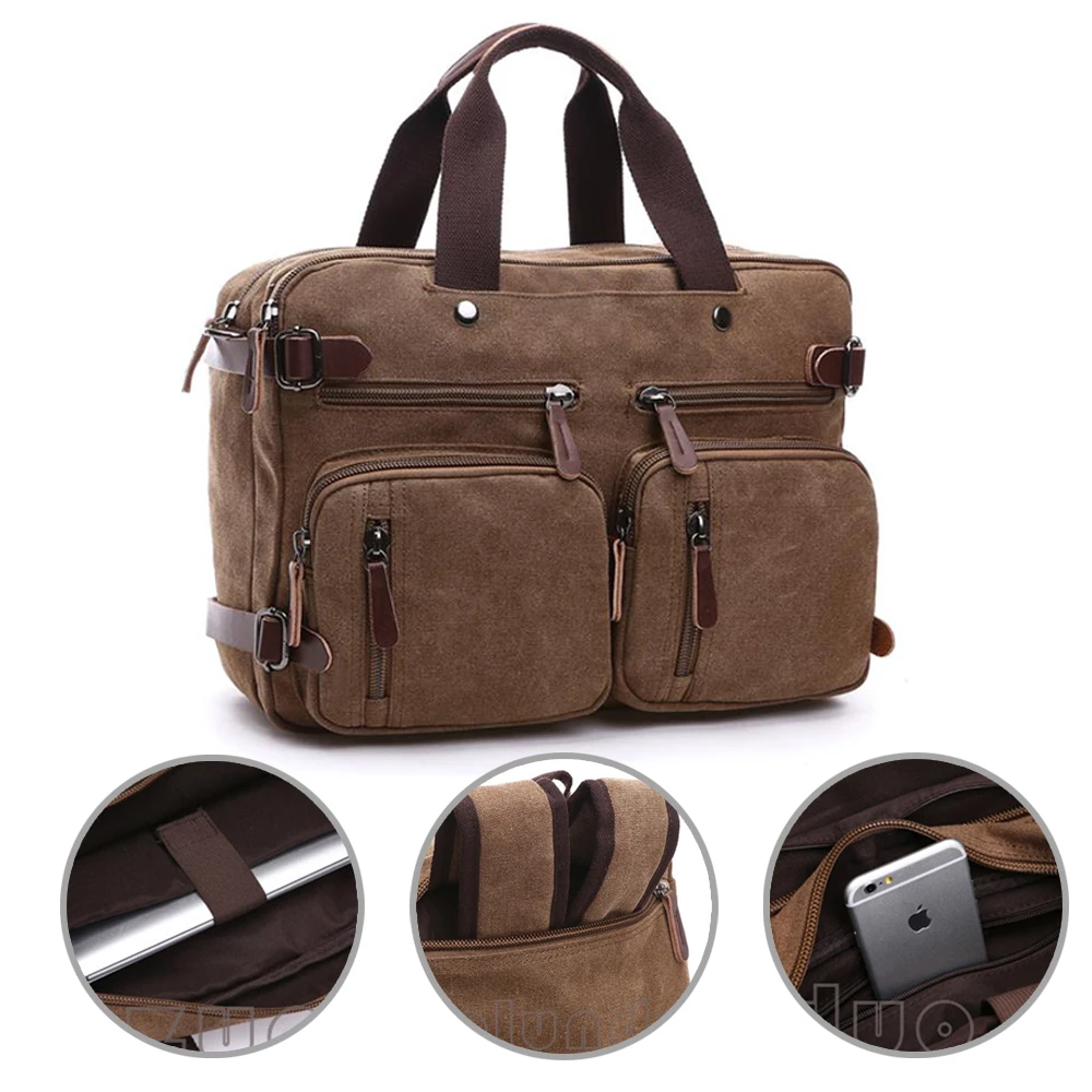 Холщовый Рюкзак для ноутбука 3 в 1 мессенджеры мужской портфель на ремне уличные