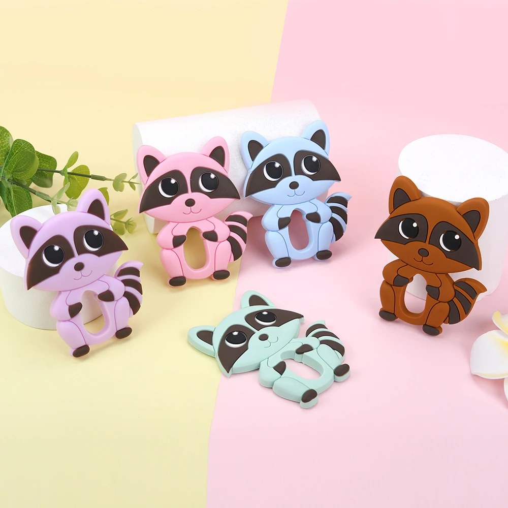 

Sunrony 1pcs Little Raccoon Baby Teether Rodent BPA Food Free Silicone Teething Nursing Pacifier Clip Silicone Teether