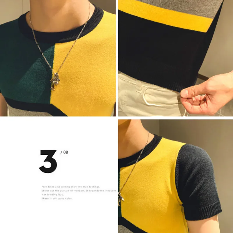 

Men 2021 New Knitted Tshirt Slim Fit Tops Tees Short Sleeve O-neck Summer Casual Men's T-Shirts Streetwear Clothing
