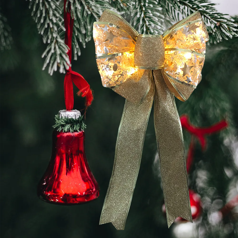 Рождественский светящийся бант бабочка аксессуары красочный серебряные