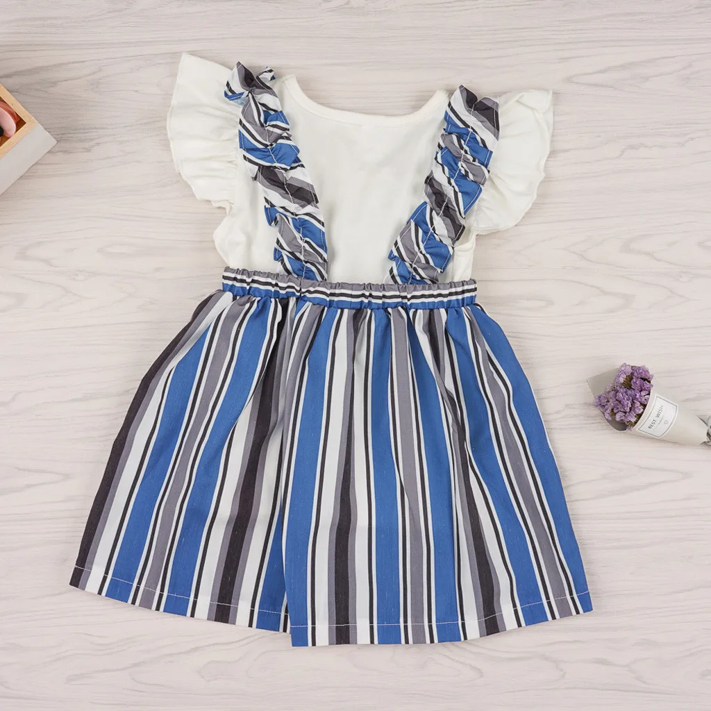 Toddler Kids Baby Girls Sleeveless Solid T-shirts + Stripe Overalls Dress Outfit Children's suit High Quality | Детская одежда и