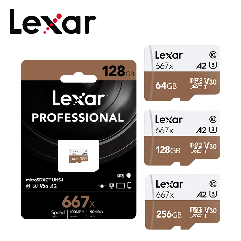 Оригинальная карта памяти Lexar A2 667x SDXC Micro SD карта 64 Гб 128 ГБ 256 ГБ A2 U3 V30 C10 TF карта для 4K видео microsd флэш-карты
