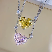 qmhje yellow pink heart crystal charm pendant choker necklace for women luxury cubic zirconia slim chain jewelry sea heart stone