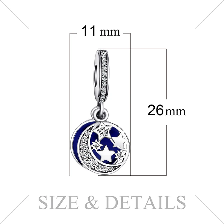 Jewelrypalace натуральная 925 серебро секрет Синий Любовь Подвески Бусы Fit Браслет Луна Звезда мотаться кулон Юбилей