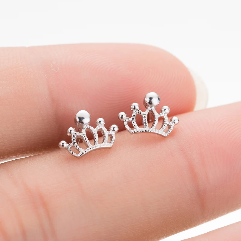 Женские серьги гвоздики с короной Sasusp из стерлингового серебра 925% пробы модные