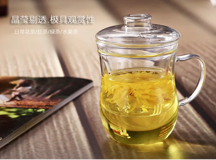 Утолщенная стеклянная чайная чашка с ручкой для чая фильтром домашняя воды