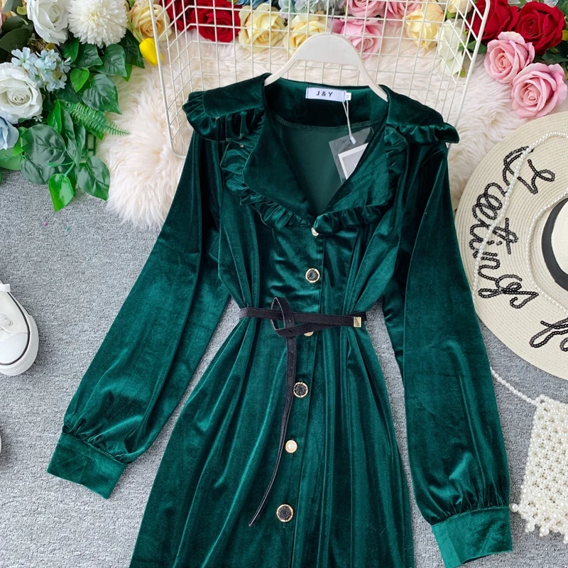 2019 Новое модное женское бархатное платье миди с высокой талией и длинными