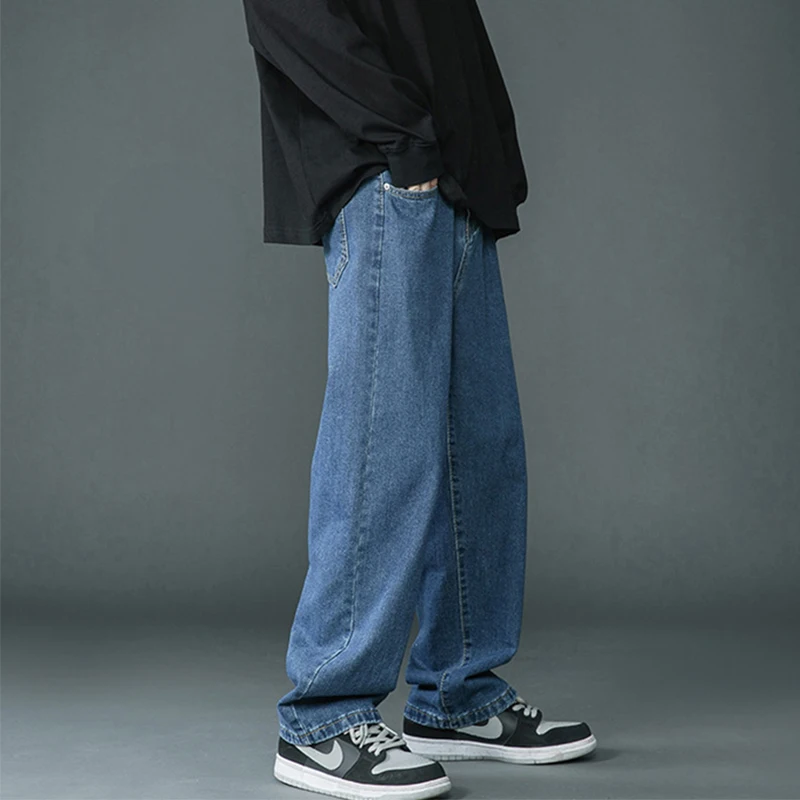 

Autumn Fashion Solid Denim Trousers Harajuku Mens Mid Waist Denim Pants All-match Streetwear Casual Loose Straight Jeans For Men
