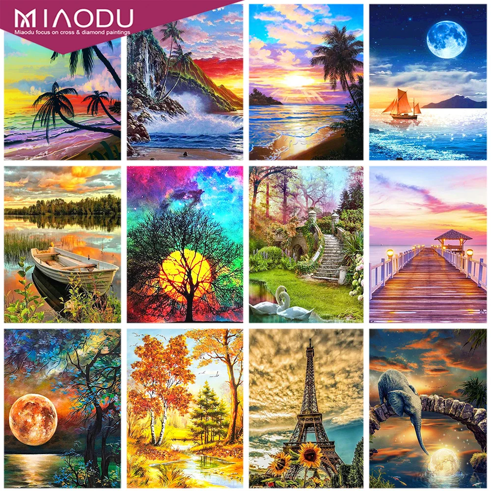 

Miaodu Landscape 5D Diamond Painting Full Drill Beach Forest Round Diamond Mosaic Embroidery Pattern Home Decoration DIY Gift