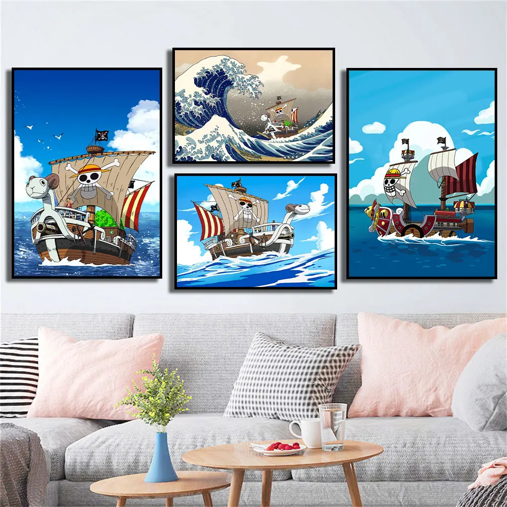 

Anime One Piece Luffy Going Merry Travel On Ocean Poster Wall Art Decor Prints Canvas Painting Picture Kids Room Home Decoration
