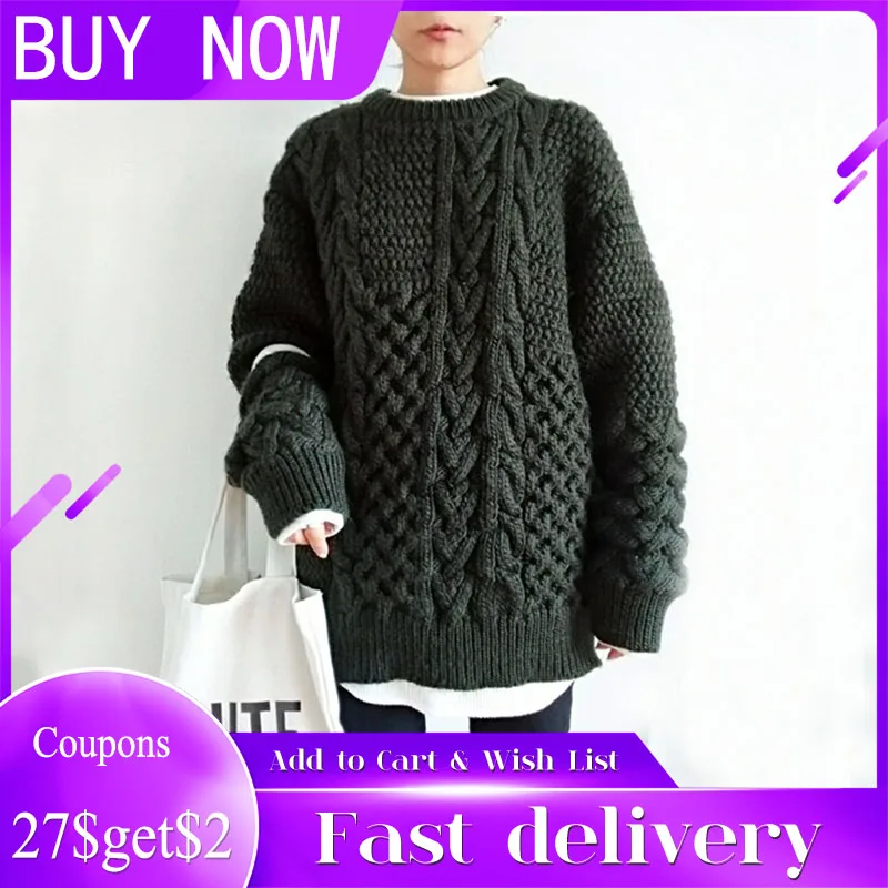 Autumn Winter Women's Sweater Twist Casual Pullover Knitted Female Tops Tricot Jersey Jumper Korean Oversized Knitwear | Женская