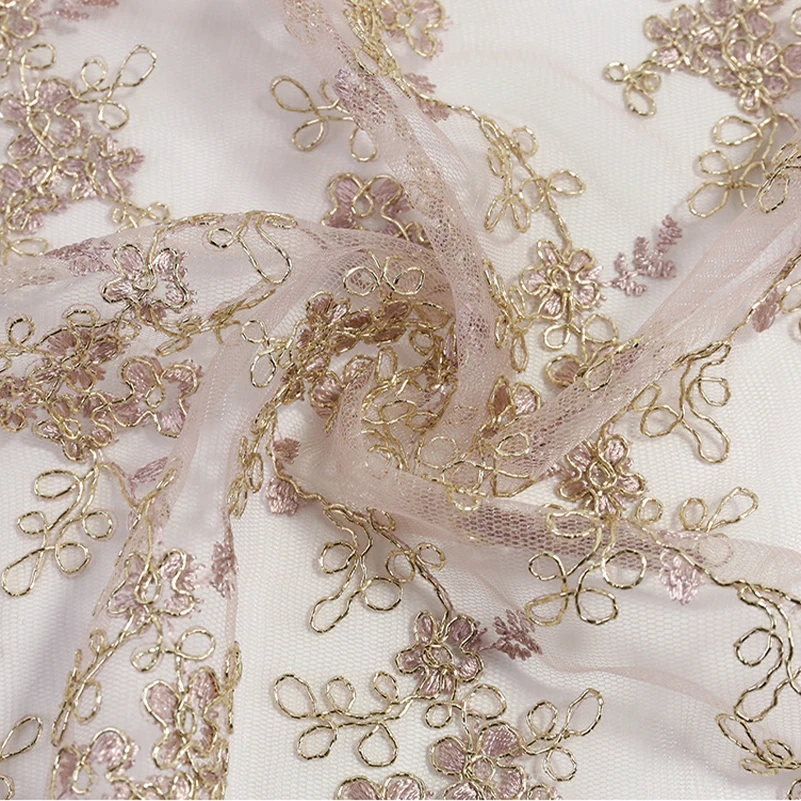 

3D Polyester Rope Embroidery Lace Fabric Apricot for Quilting Dress Skirts Sewing Accessories