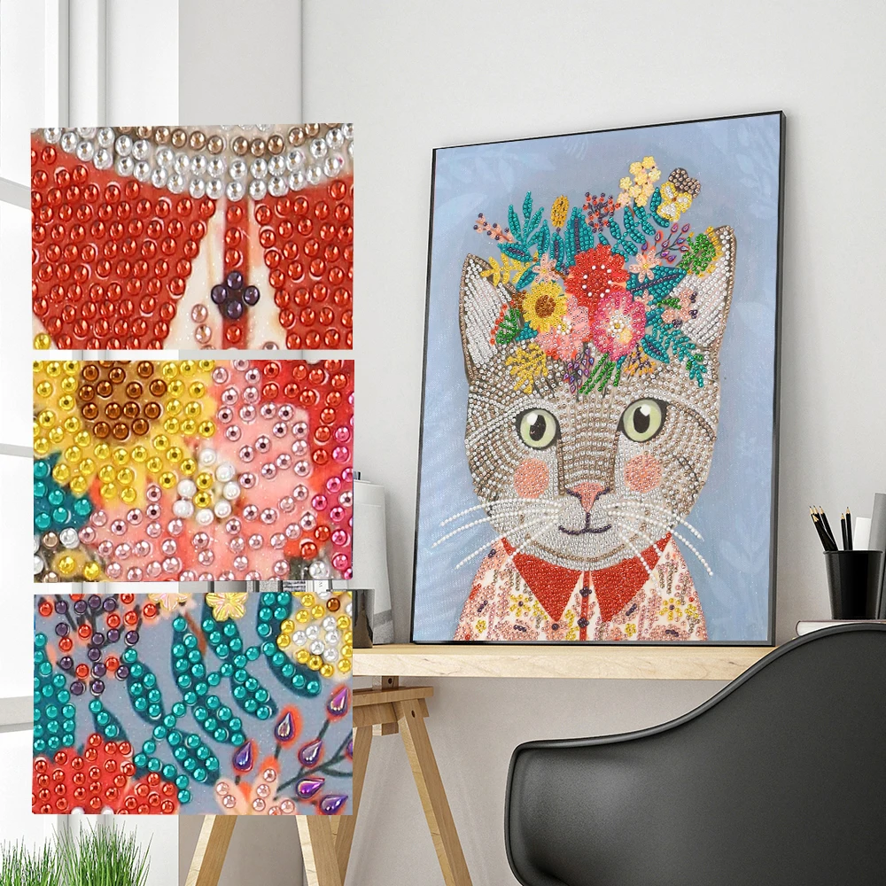 

JIEME Diamond Painting DIY 5D Special Shape Rhinestones Cat Animal Partial Drill Crystal Diamond Art Kits