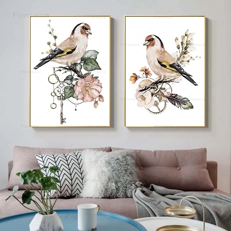 

Chinese Style Watercolor Flower Brid Print Painting Modern Abstract Animal Wall Art Canvas Poster Picture for Living Room Decor