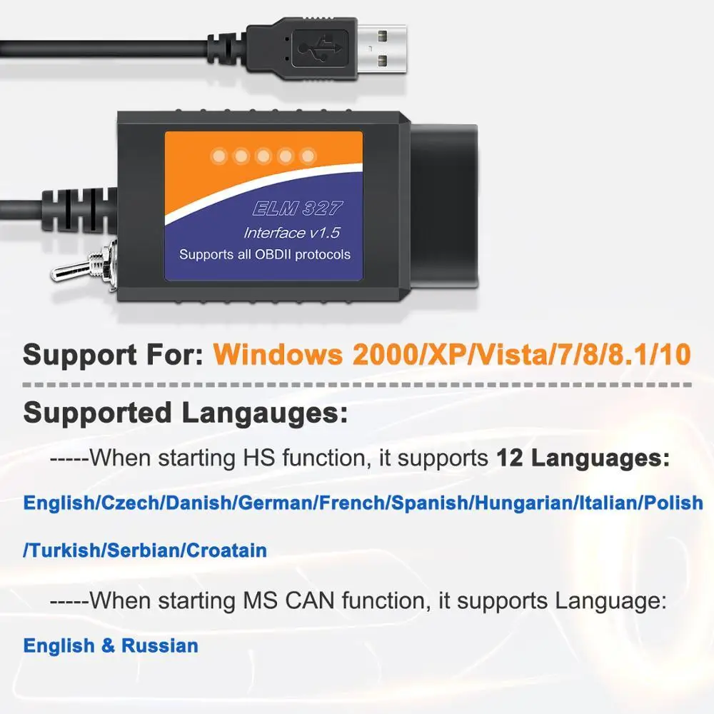 Переключатель ELM 327 V1.5 USB ELM327 для Ford Forscan elmконфигурационный считыватель кодов