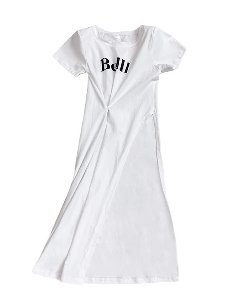 

Girl Pure Cotton Personality Fashion T-shirt Dress Summer Design Sense Long Split Dress Little Girl Clothes Costumes for Kids