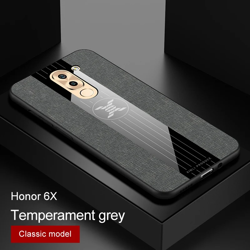 Grey No Ring Чехол для huawei Honor 6X, тканевый жесткий чехол на заднюю панель, мягкая рамка, тканевый чехол для телефона, для huawei mate 9 Lite, 5,5 дюймов, магнитный держатель-кольцо - Цвет: Grey No Ring