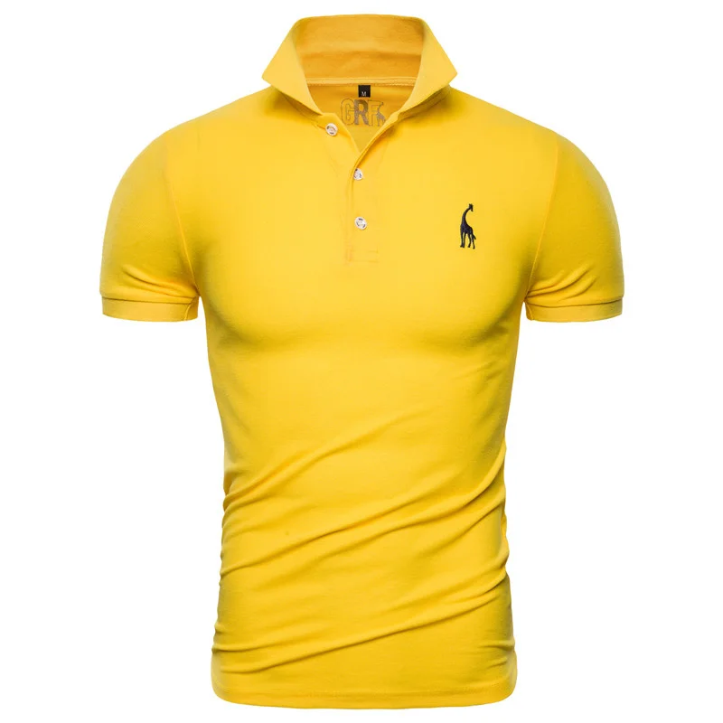 

Dropshipping 2020 New Polo Shirt Men Solid Casual Cotton Polo Giraffe Men Slim Fit Embroidery Short Sleeve Men's Polo 10 Colors